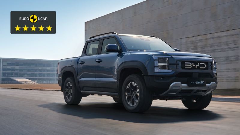 BYD Shark: cinco estrellas Euro NCAP para el pick-up híbrido enchufable, a la venta en España antes de que acabe 2026